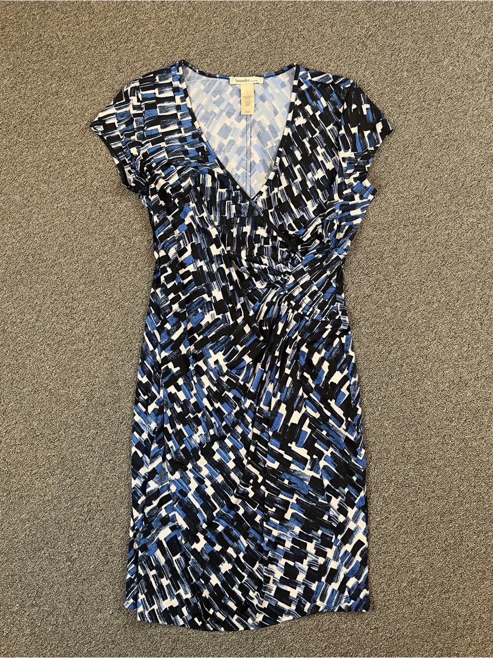Laundry by Design Blue, Black & White Printed V-Neck Dress